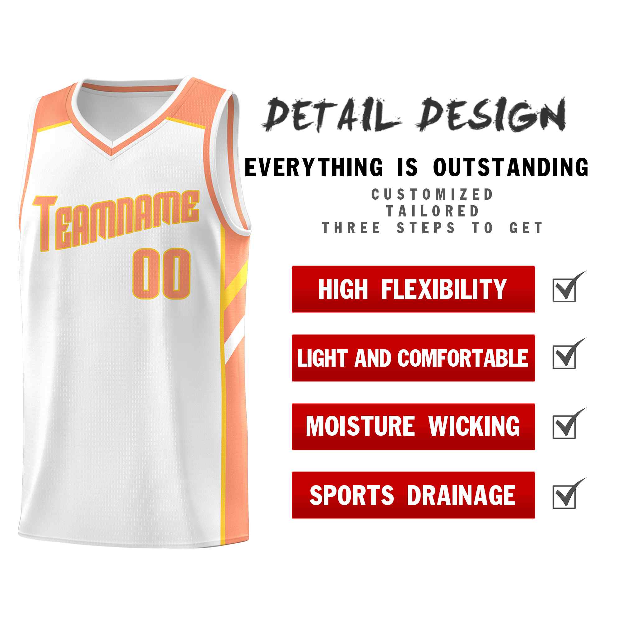 Custom White Orange-Yellow Classic Sets Sports Uniform Basketball Jersey