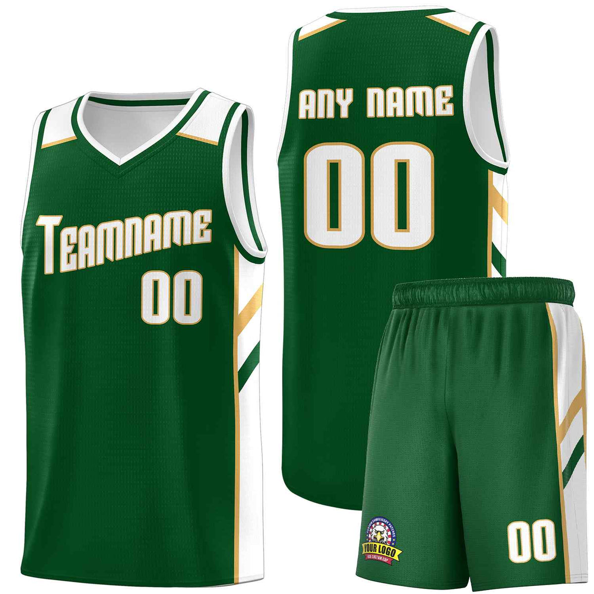 Custom Green White-Old Gold Classic Sets Sports Uniform Basketball Jersey