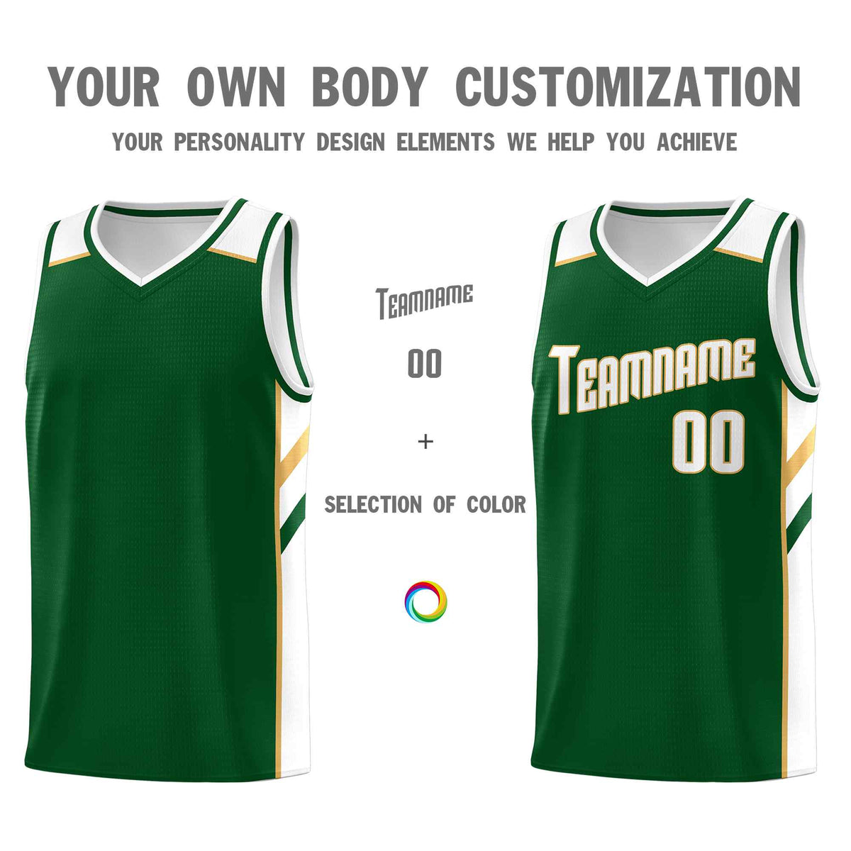 Custom Green White-Old Gold Classic Sets Sports Uniform Basketball Jersey
