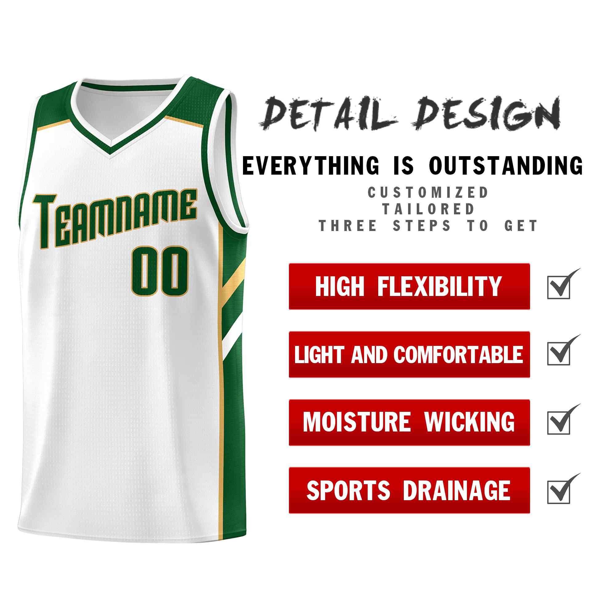 Custom White Green-Old Gold Classic Sets Sports Uniform Basketball Jersey
