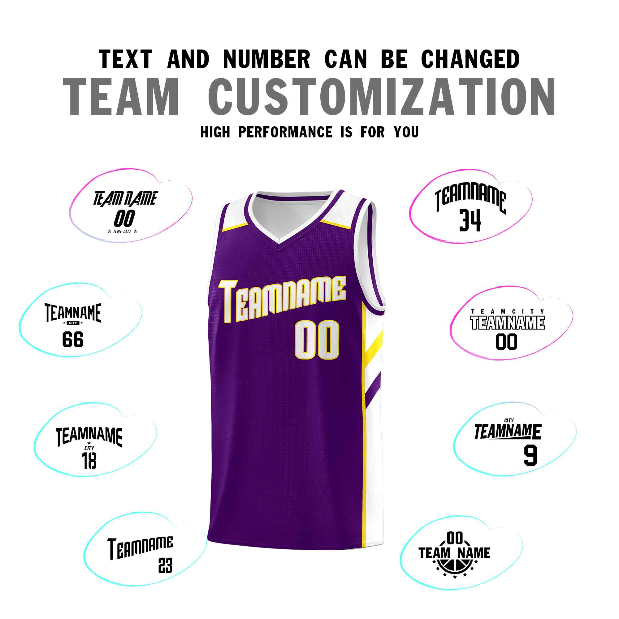 Custom Purple White-Yellow Classic Sets Sports Uniform Basketball Jersey