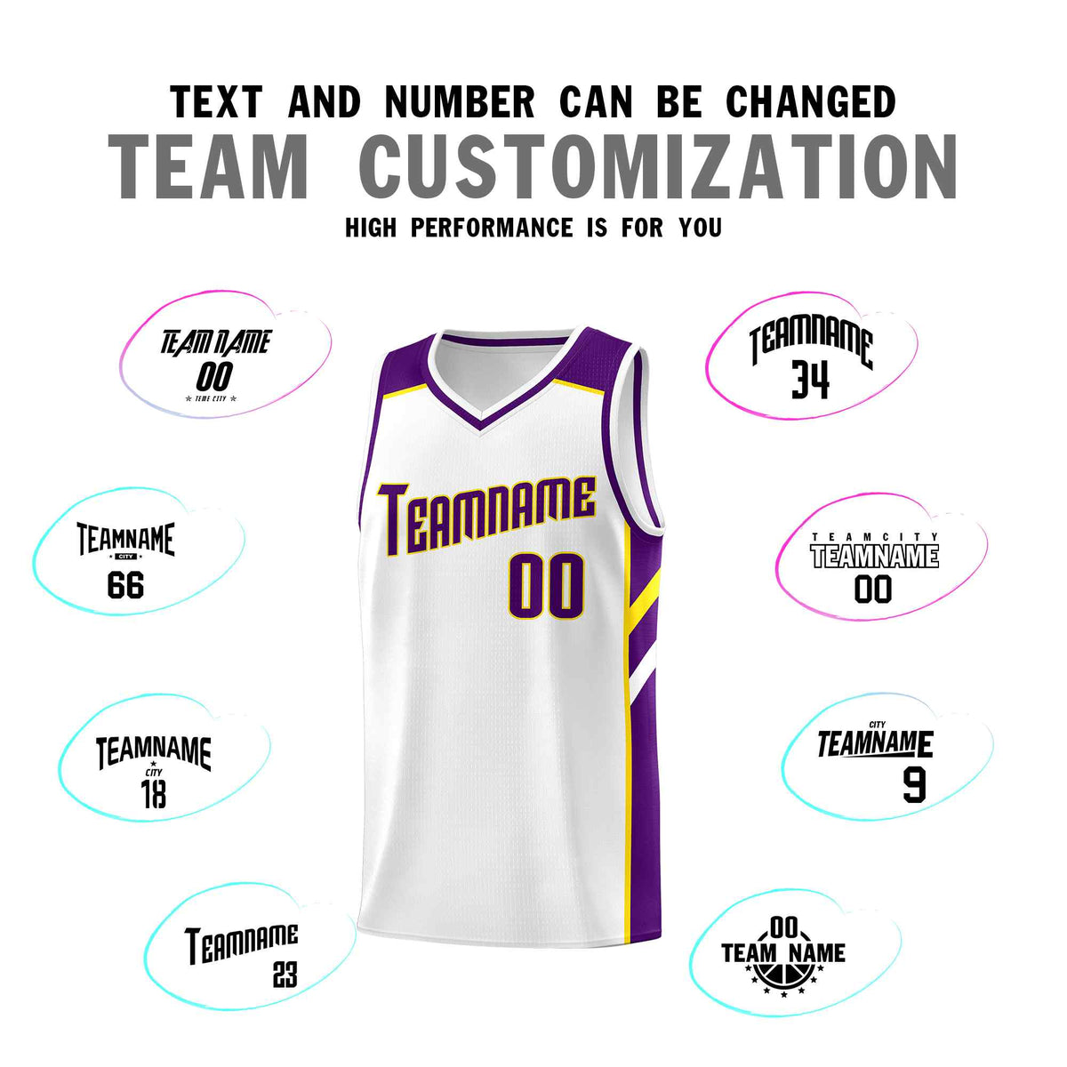 Custom White Purple-Yellow Classic Sets Sports Uniform Basketball Jersey