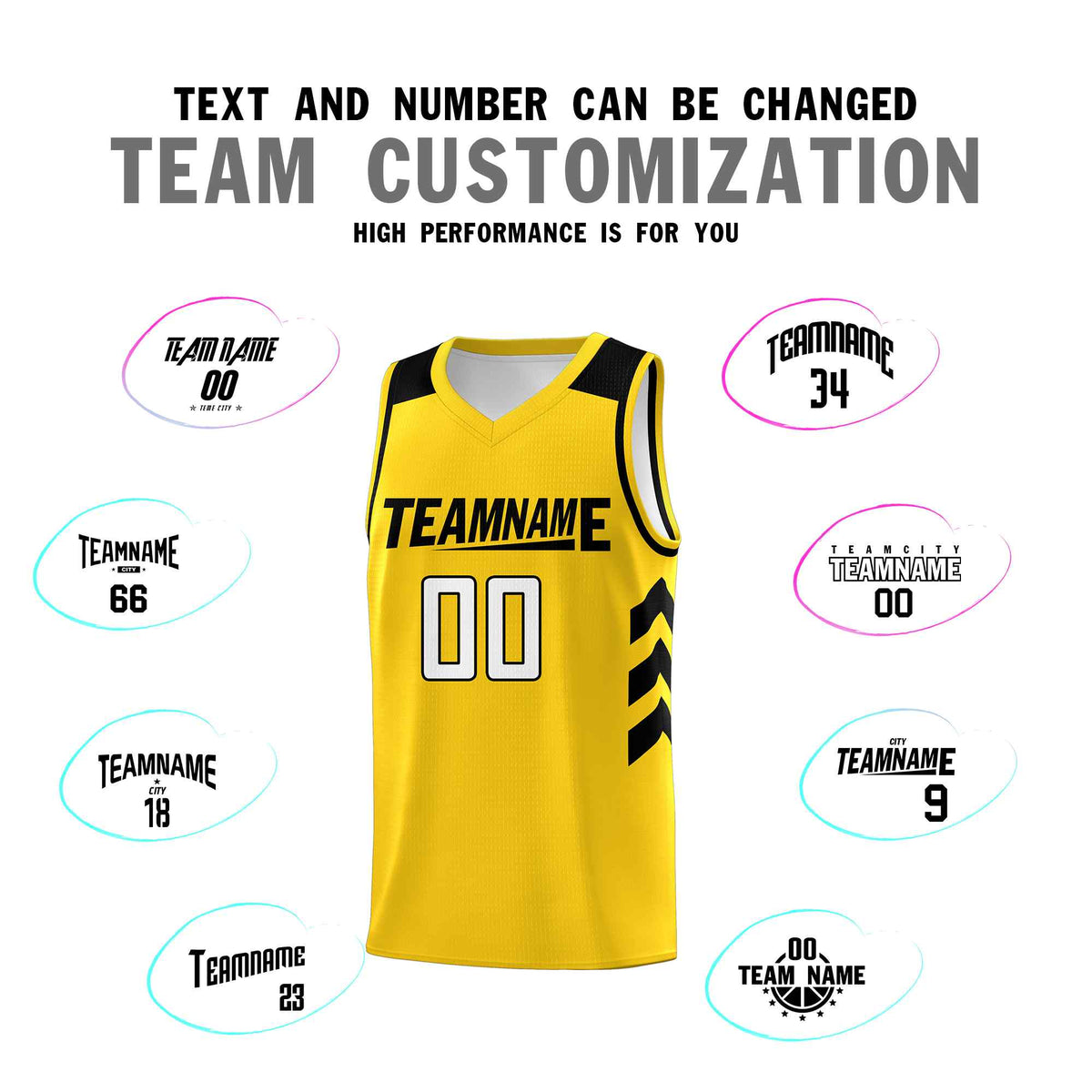 Custom Yellow Black Classic Kits Sports Uniform Basketball Jersey
