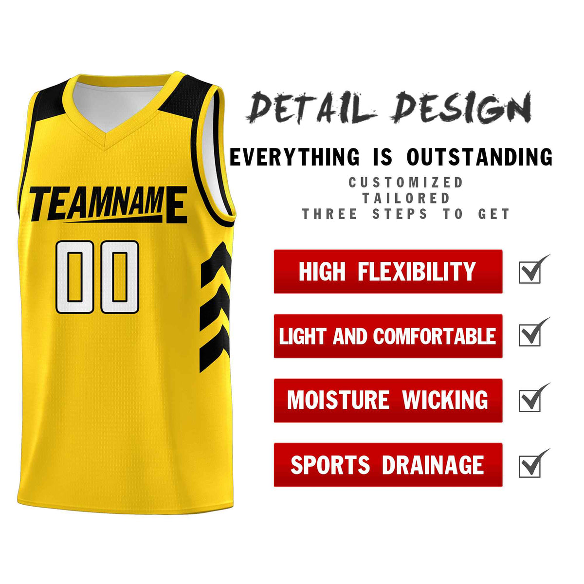 Custom Yellow Black Classic Kits Sports Uniform Basketball Jersey