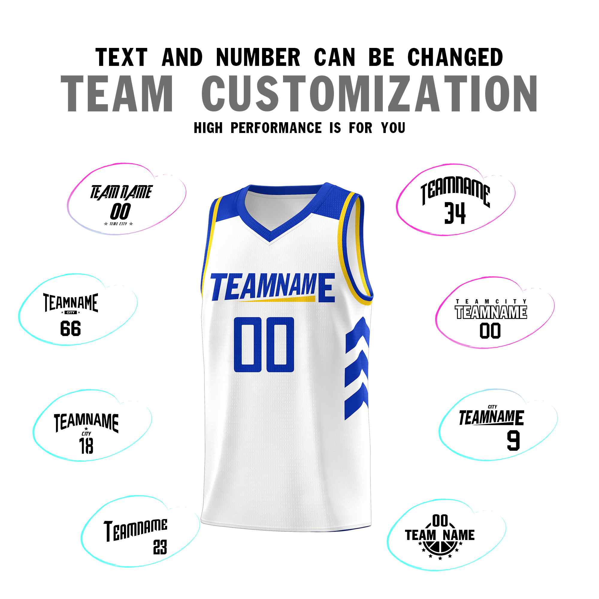 Maillot de basket-ball personnalisé blanc Royal Classic Kits uniforme sportif