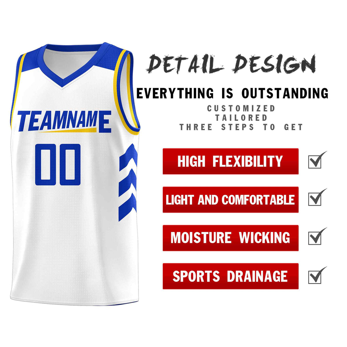 Custom White Royal Classic Kits Sports Uniform Basketball Jersey