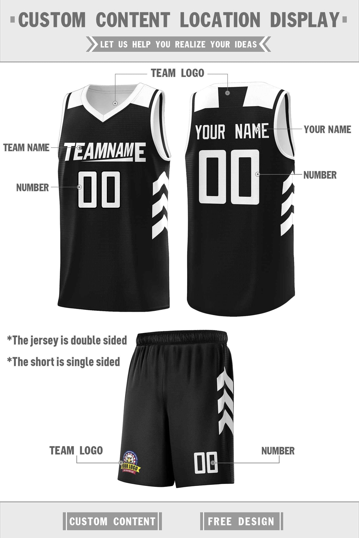 Custom Black White Classic Kits Sports Uniform Basketball Jersey