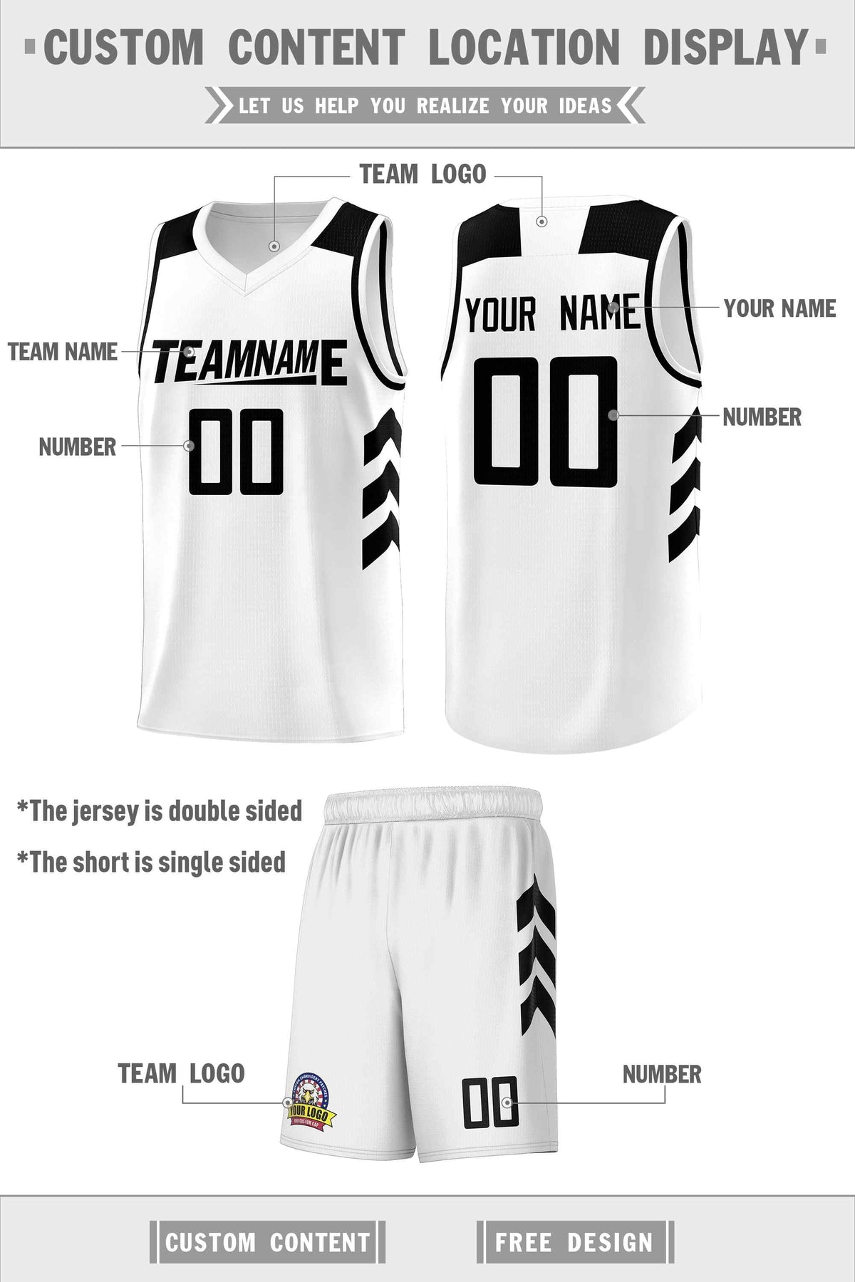 Custom White Black Classic Kits Sports Uniform Basketball Jersey