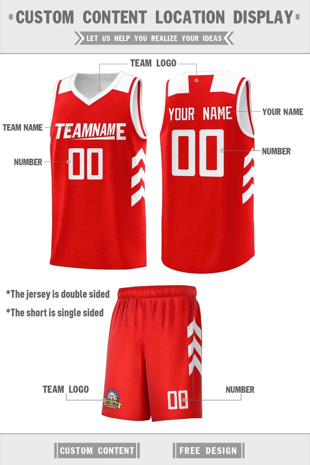 Custom Red White Classic Kits Sports Uniform Basketball Jersey