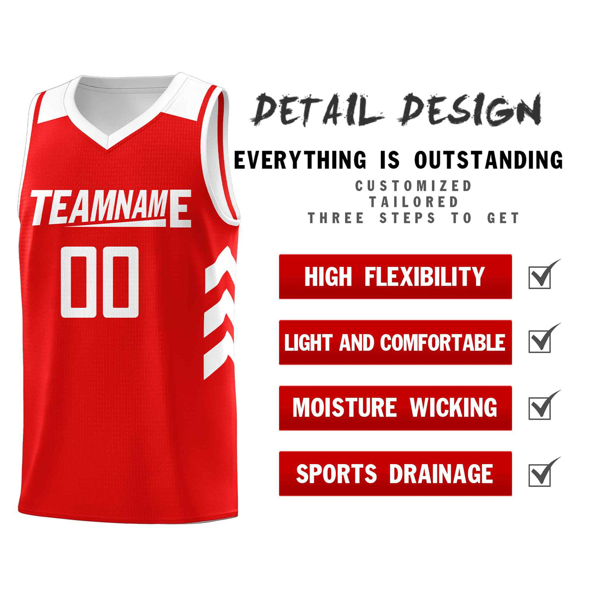 Custom Red White Classic Kits Sports Uniform Basketball Jersey
