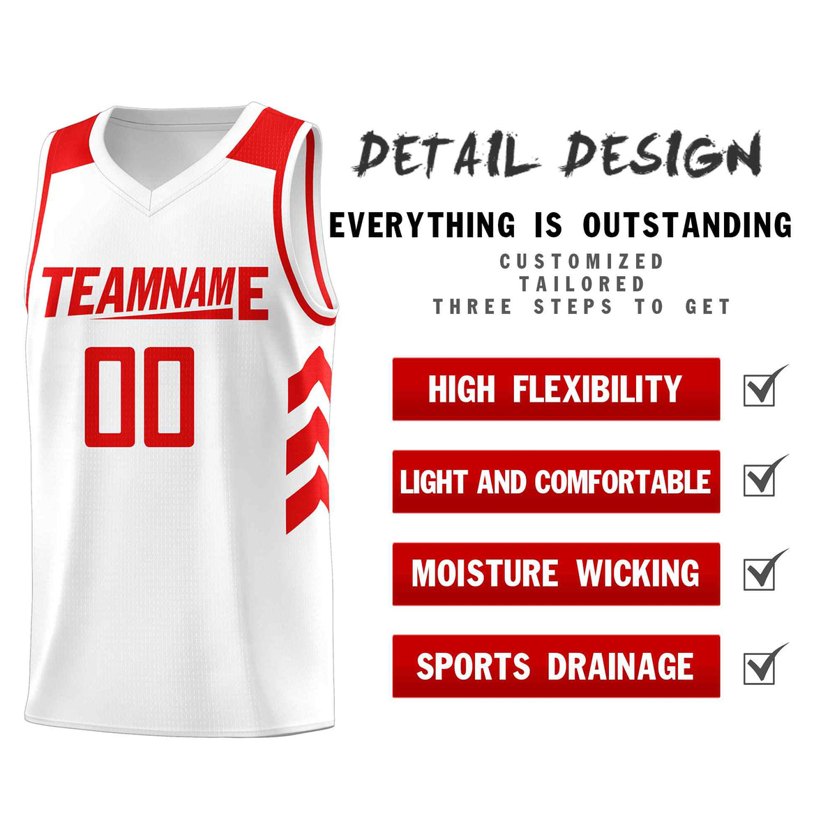 Custom White Red Classic Kits Sports Uniform Basketball Jersey