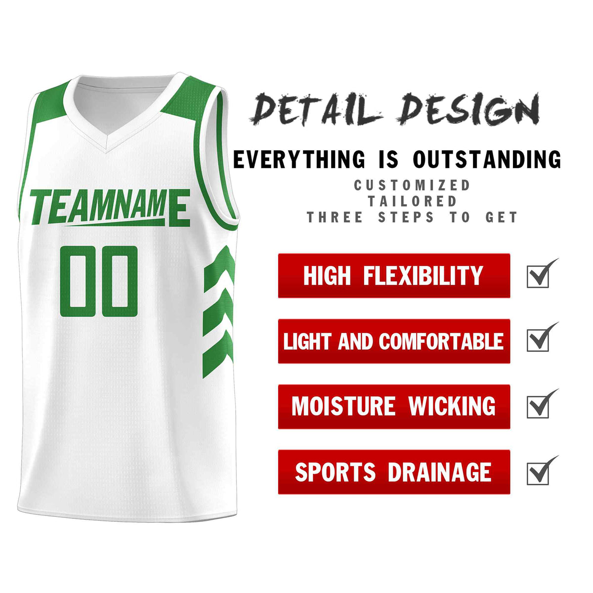 Custom White Green Classic Kits Sports Uniform Basketball Jersey