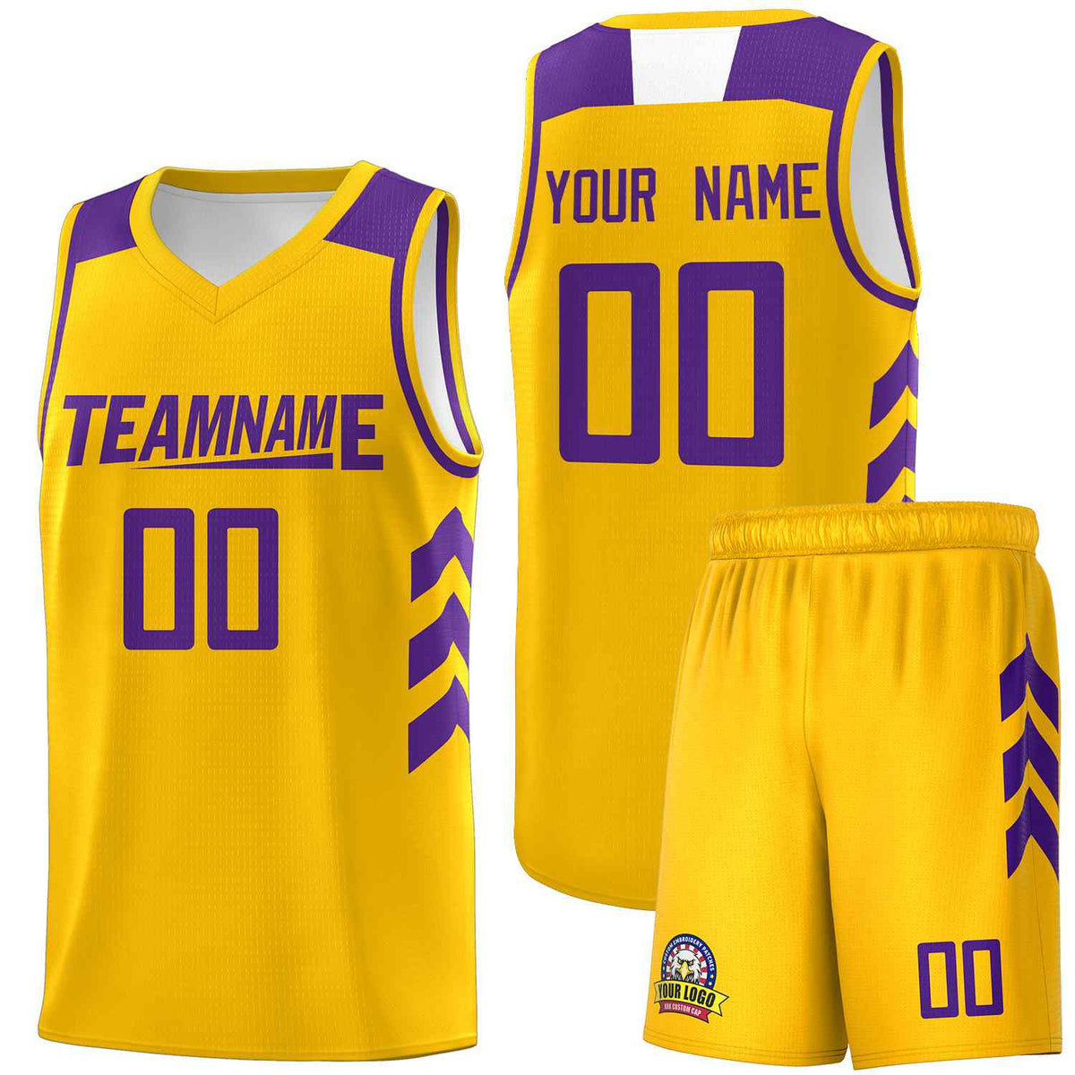 Custom Yellow Purple Classic Kits Sports Uniform Basketball Jersey