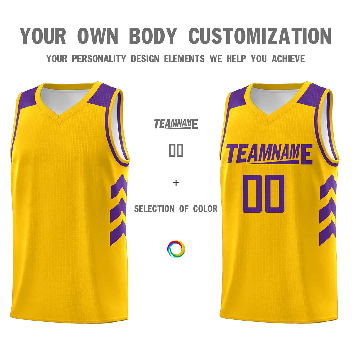 Custom Yellow Purple Classic Kits Sports Uniform Basketball Jersey