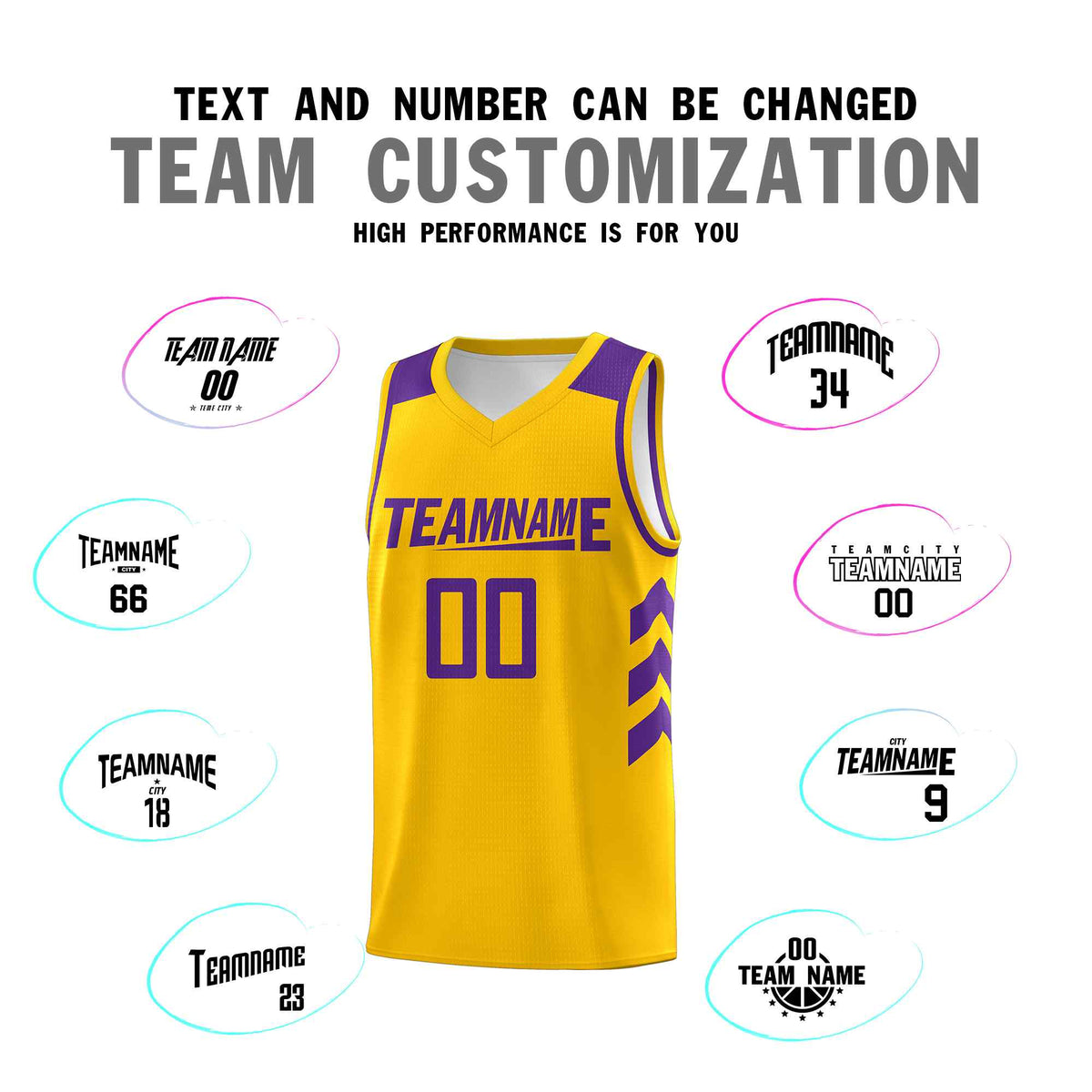 Custom Yellow Purple Classic Kits Sports Uniform Basketball Jersey