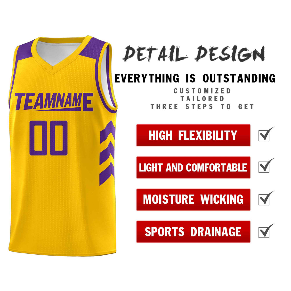 Custom Yellow Purple Classic Kits Sports Uniform Basketball Jersey