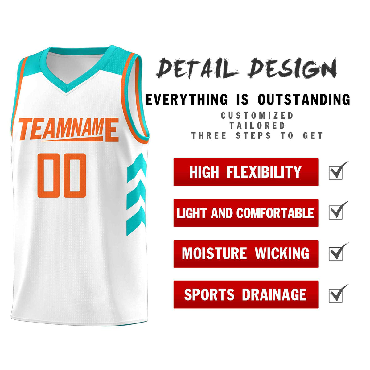 Custom White Orange Classic Kits Sports Uniform Basketball Jersey