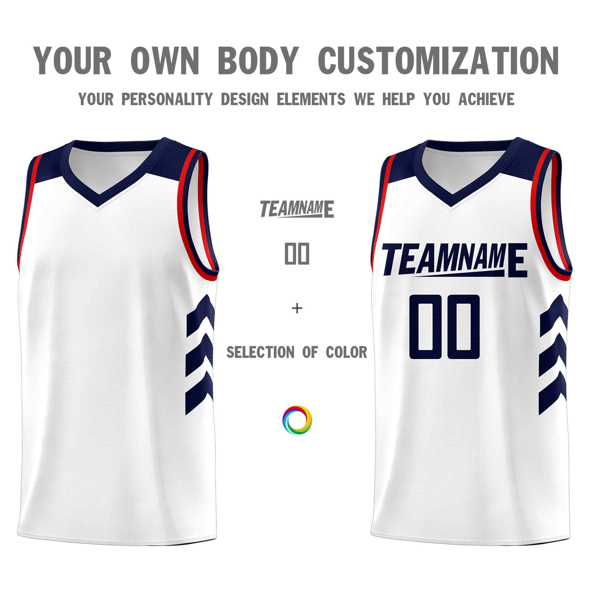 Maillot de basket-ball personnalisé blanc bleu marine classique