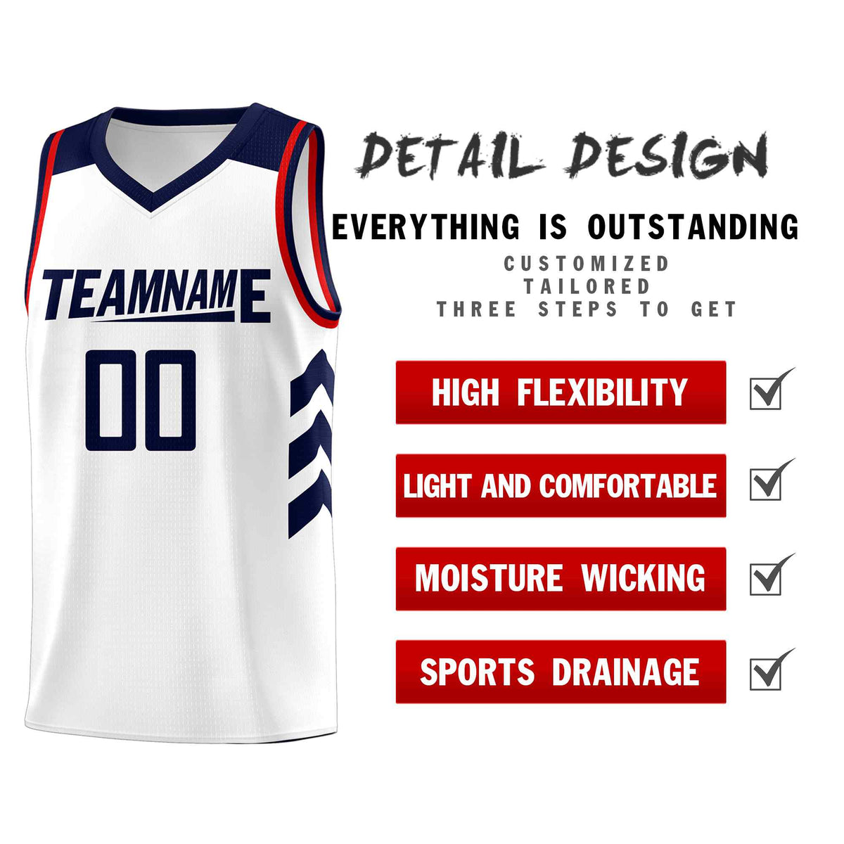 Custom White Navy Classic Kits Sports Uniform Basketball Jersey
