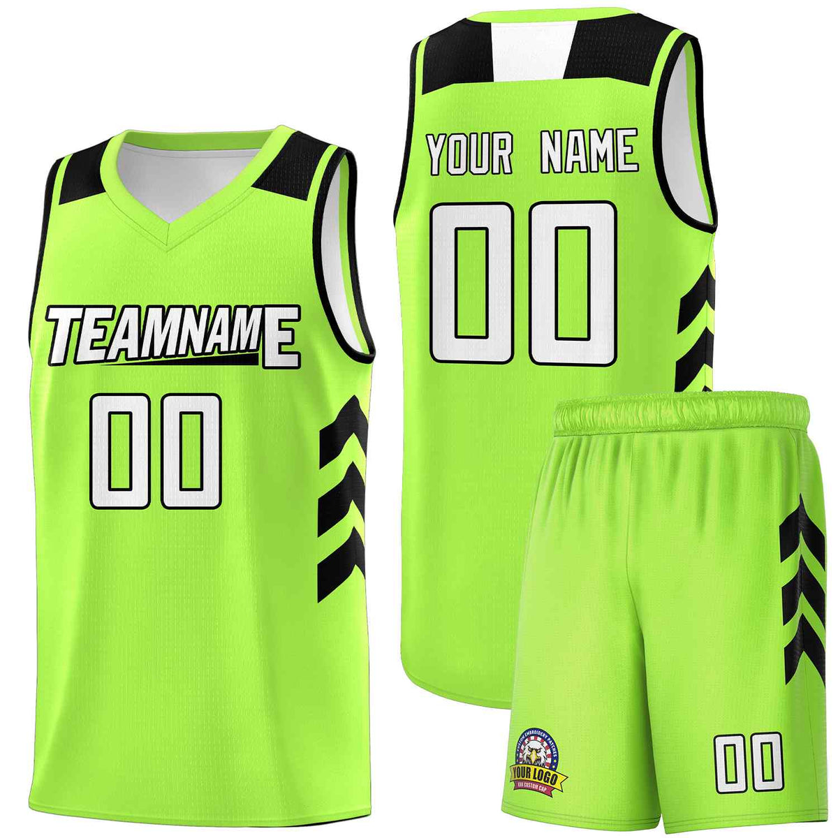 Custom Neon Green White-Black Classic Kits Sports Uniform Basketball Jersey