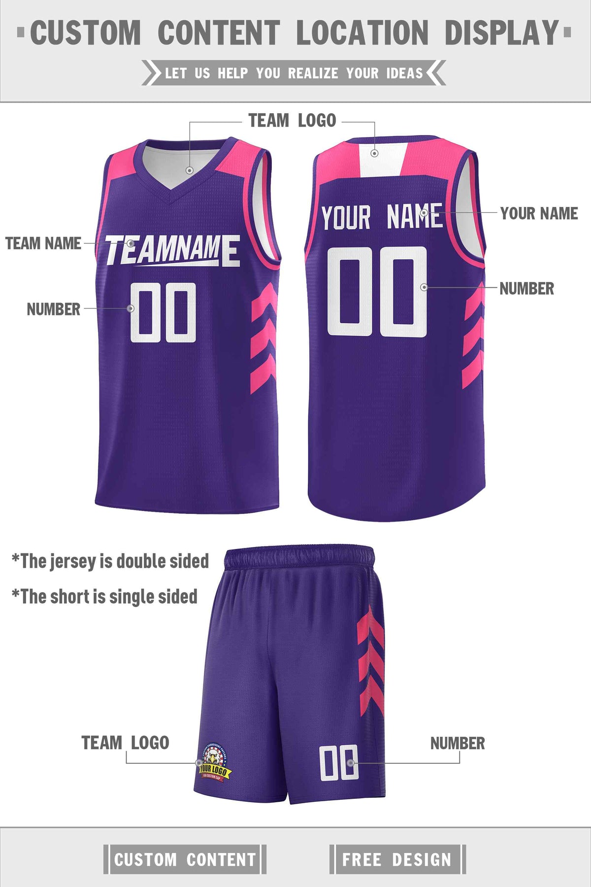 Custom Purple White Classic Kits Sports Uniform Basketball Jersey