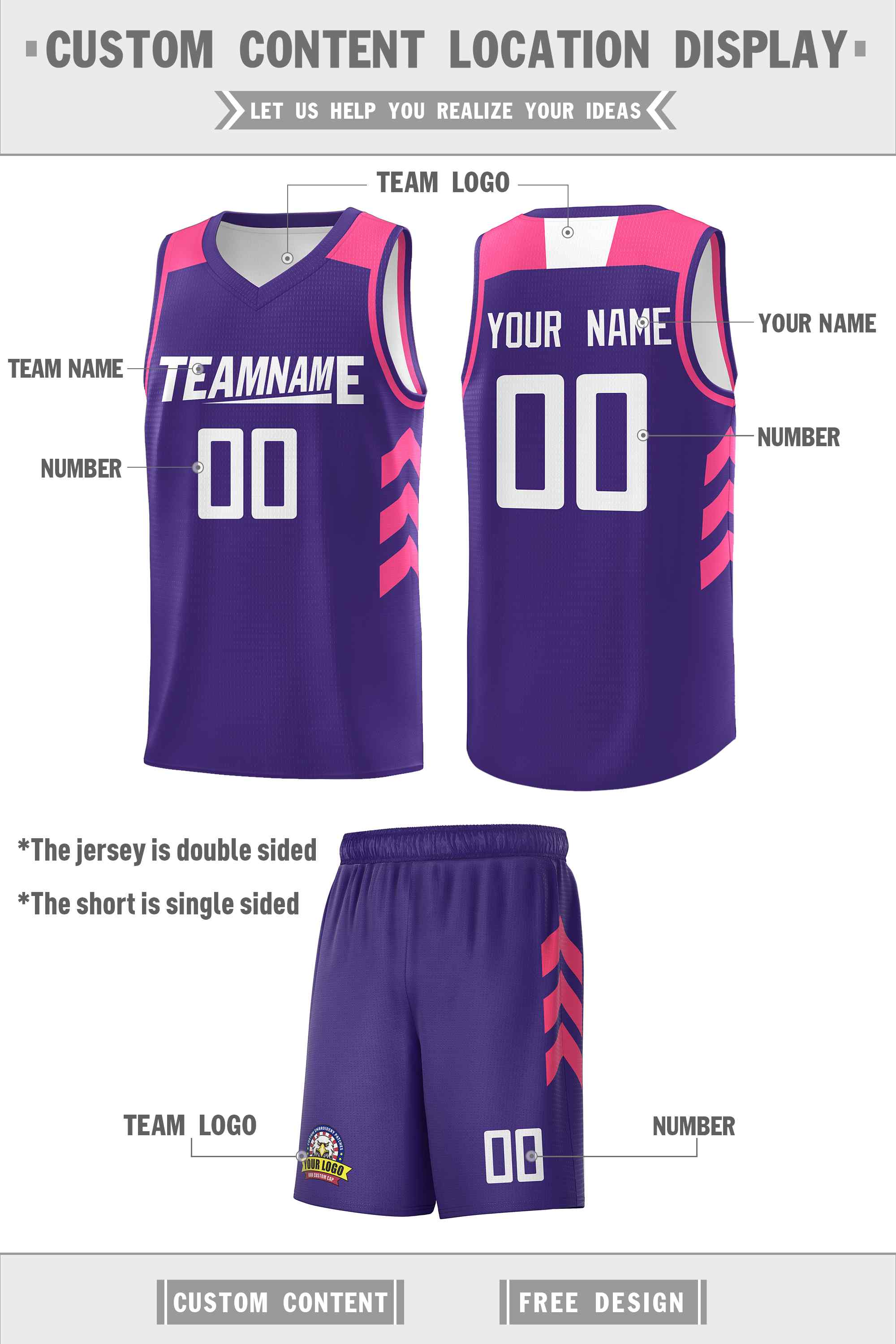 Maillot de basket-ball classique violet et blanc personnalisé