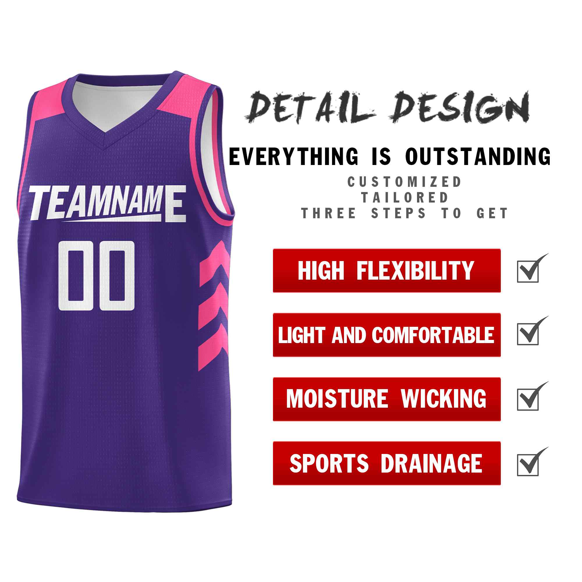 Maillot de basket-ball classique violet et blanc personnalisé