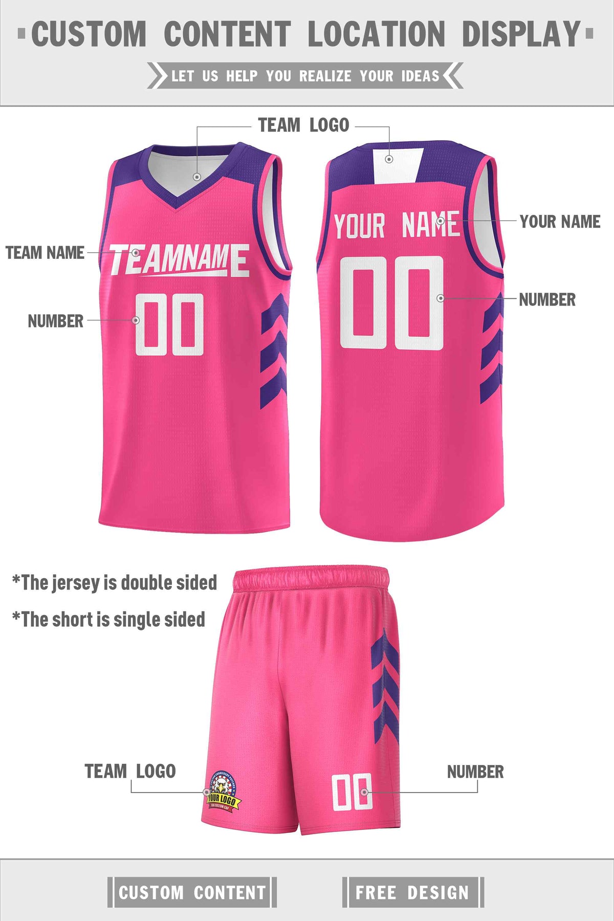 Custom Pink White Classic Kits Sports Uniform Basketball Jersey