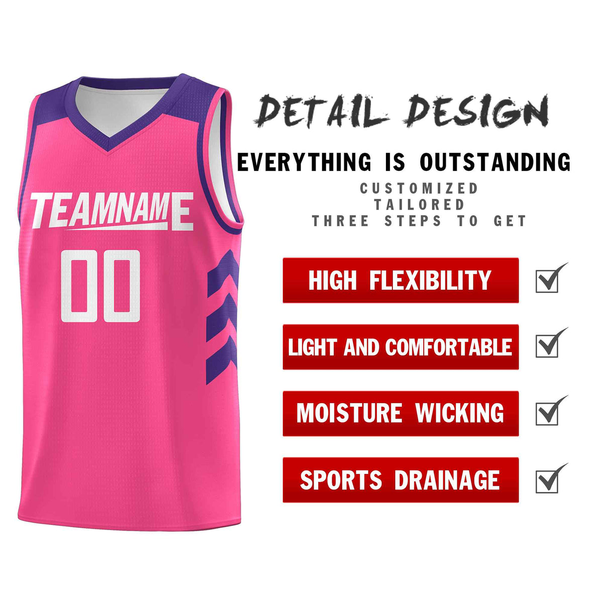 Custom Pink White Classic Kits Sports Uniform Basketball Jersey