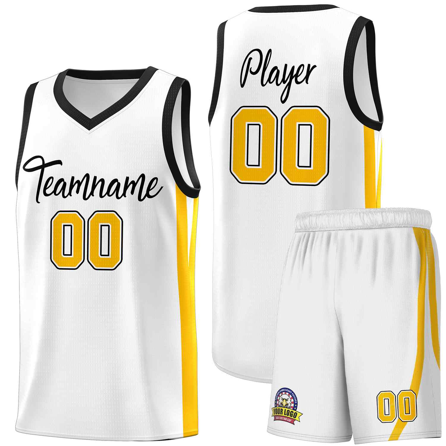 Maillot de basket-ball personnalisé blanc noir classique