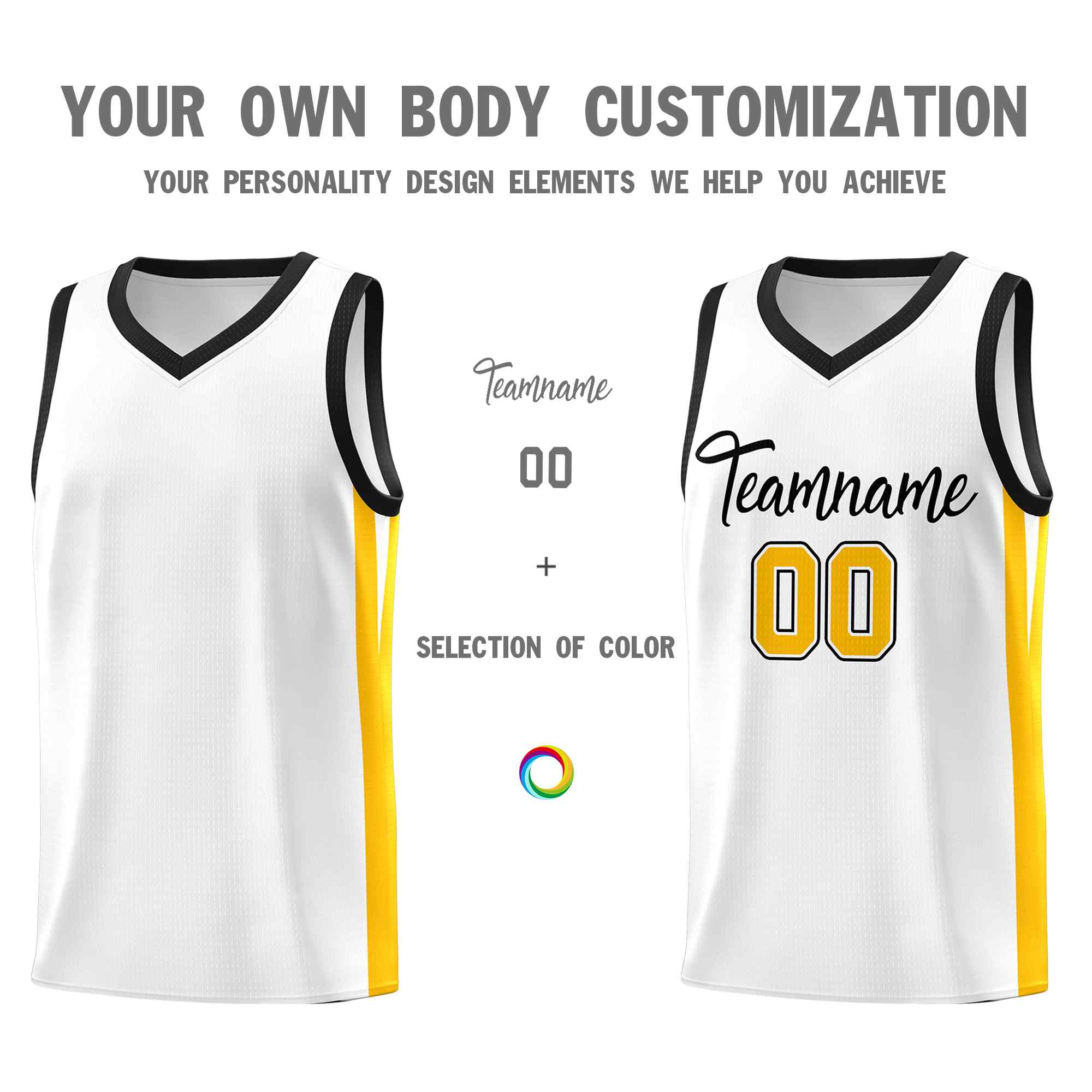 Maillot de basket-ball personnalisé blanc noir classique