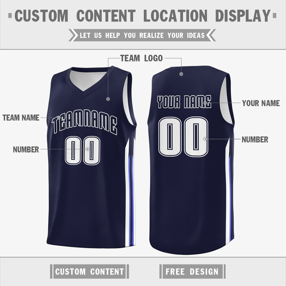 Custom Navy White Classic Tops Fashion Sportwear Basketball Jersey | KXKSHOP