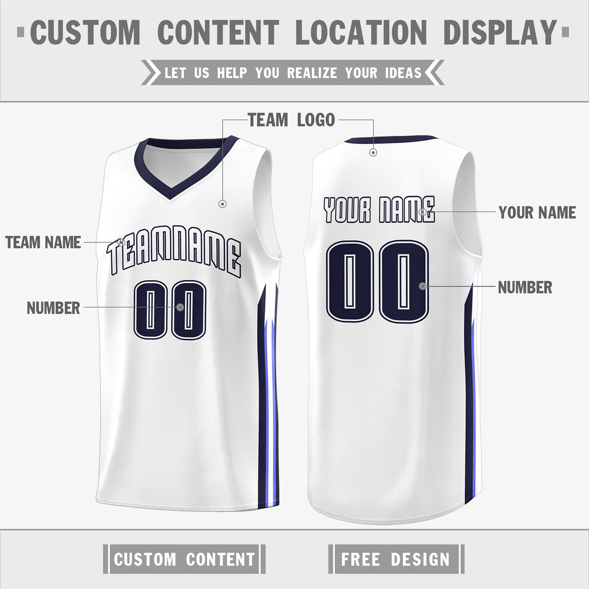 Custom Navy White Classic Tops Fashion Sportwear Basketball Jersey | KXKSHOP