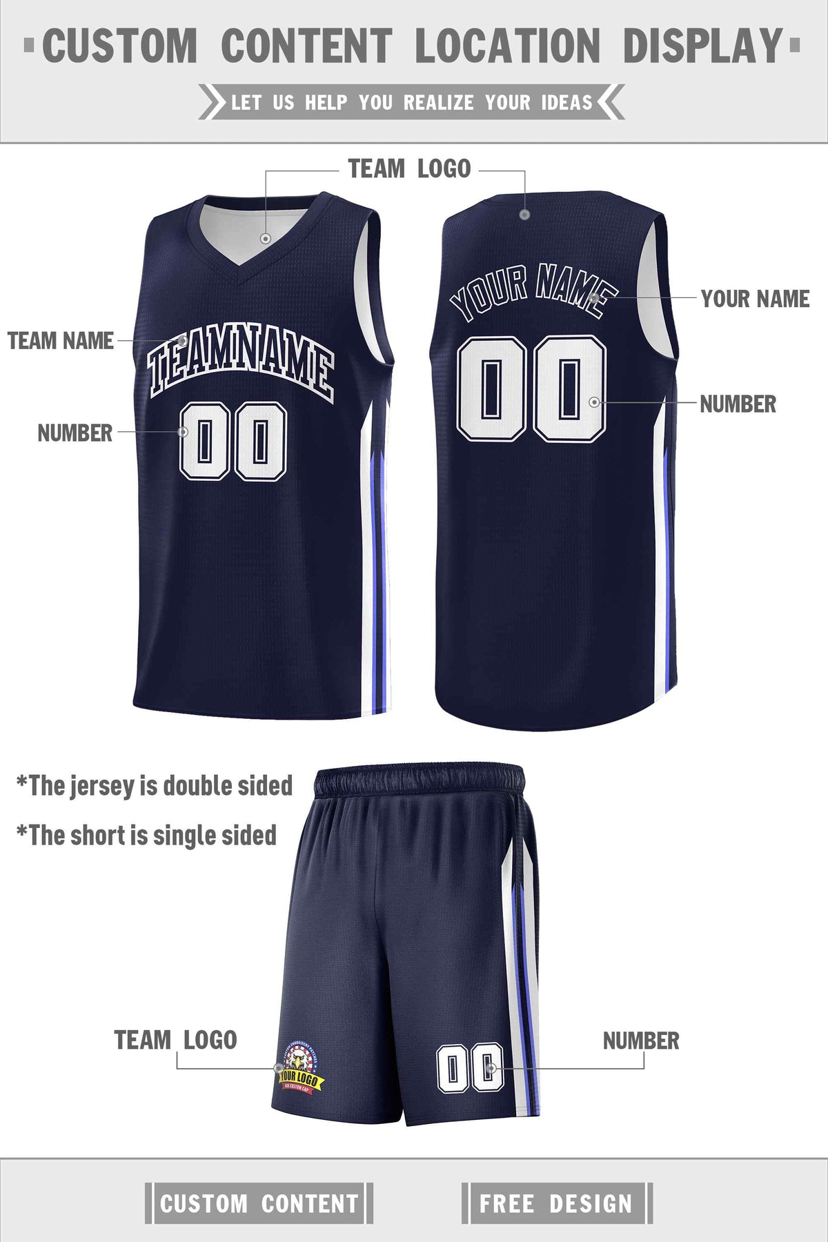 Custom Navy White Classic Sets Sports Uniform Basketball Jersey