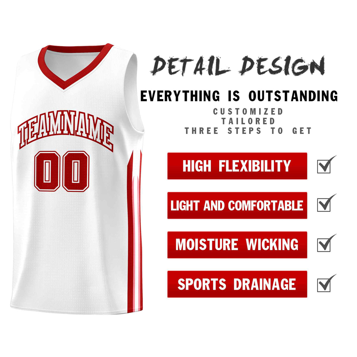 Custom White Red Classic Sets Sports Uniform Basketball Jersey