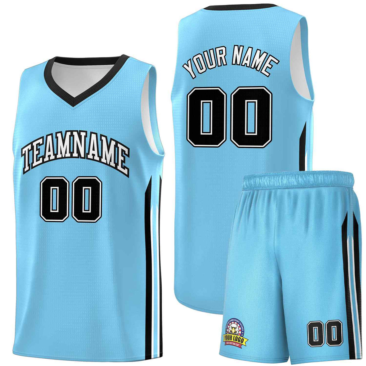 Custom Light Blue White-Black Classic Sets Sports Uniform Basketball Jersey