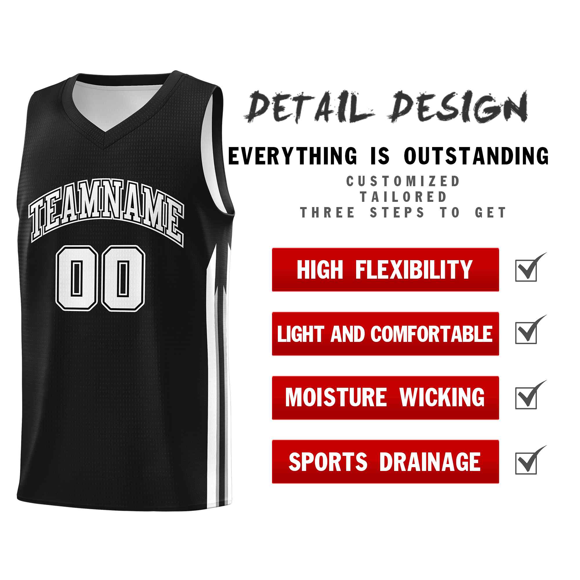Custom Black White-Black Classic Sets Sports Uniform Basketball Jersey
