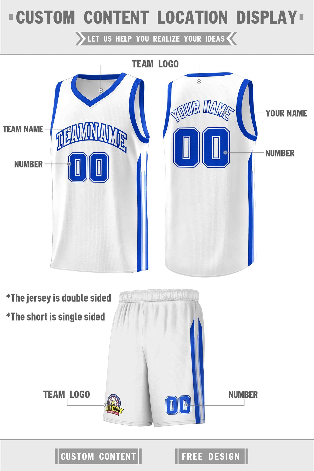 Custom White Royal Classic Sets Sports Uniform Basketball Jersey