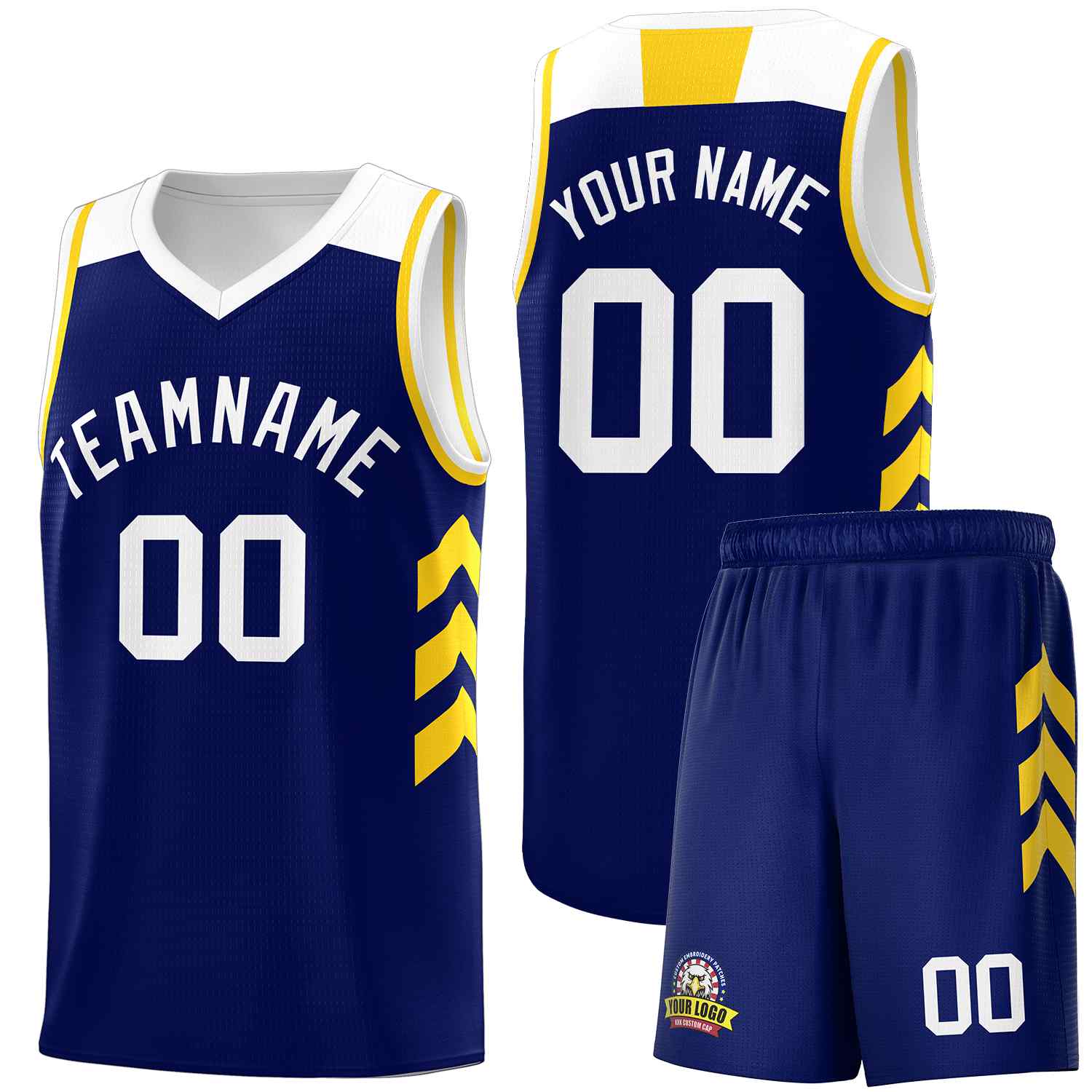Maillot de basket-ball classique bleu marine et blanc personnalisé