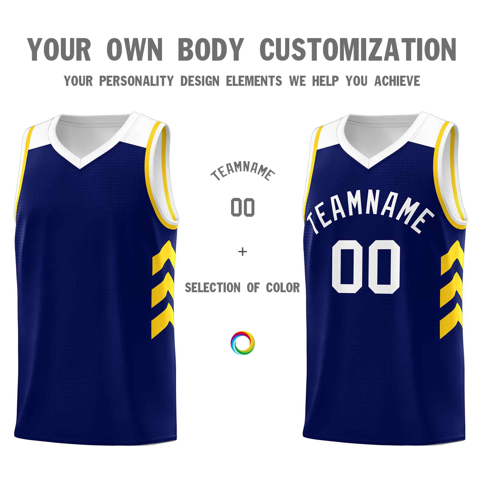Maillot de basket-ball classique bleu marine et blanc personnalisé