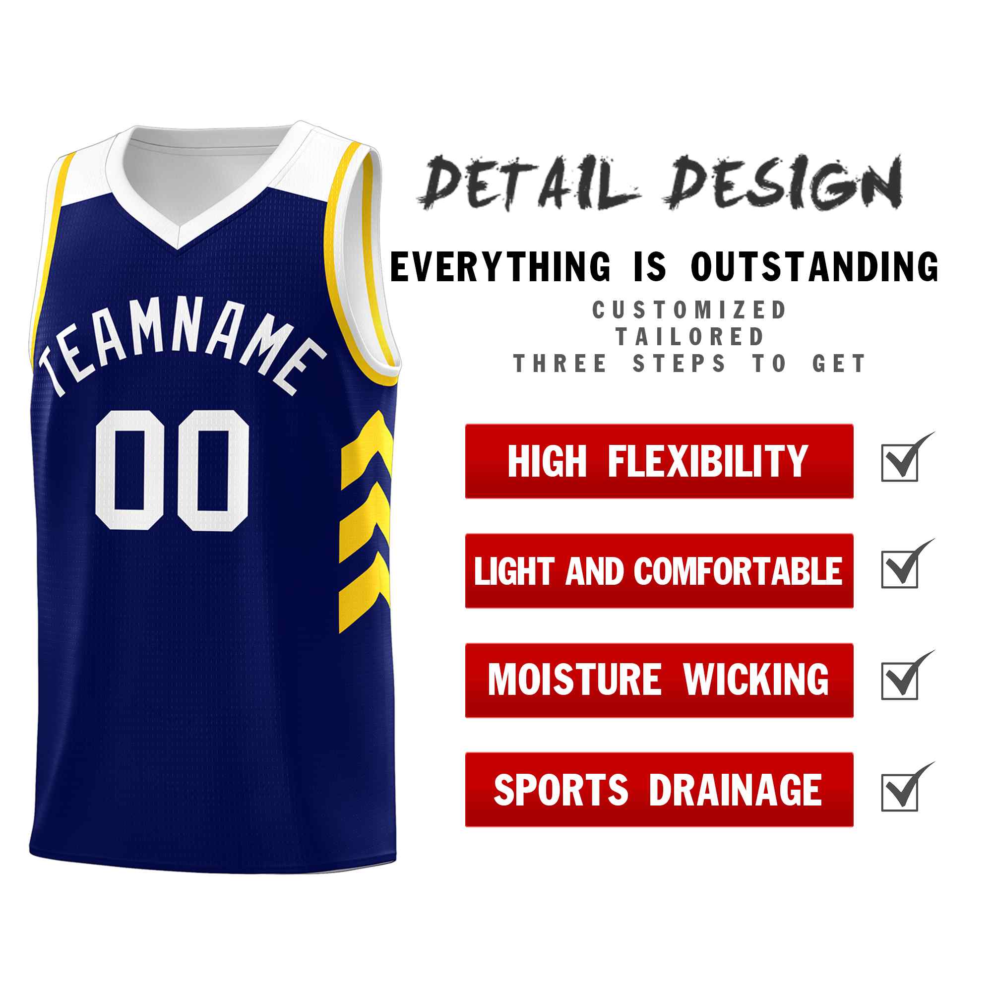 Maillot de basket-ball classique bleu marine et blanc personnalisé