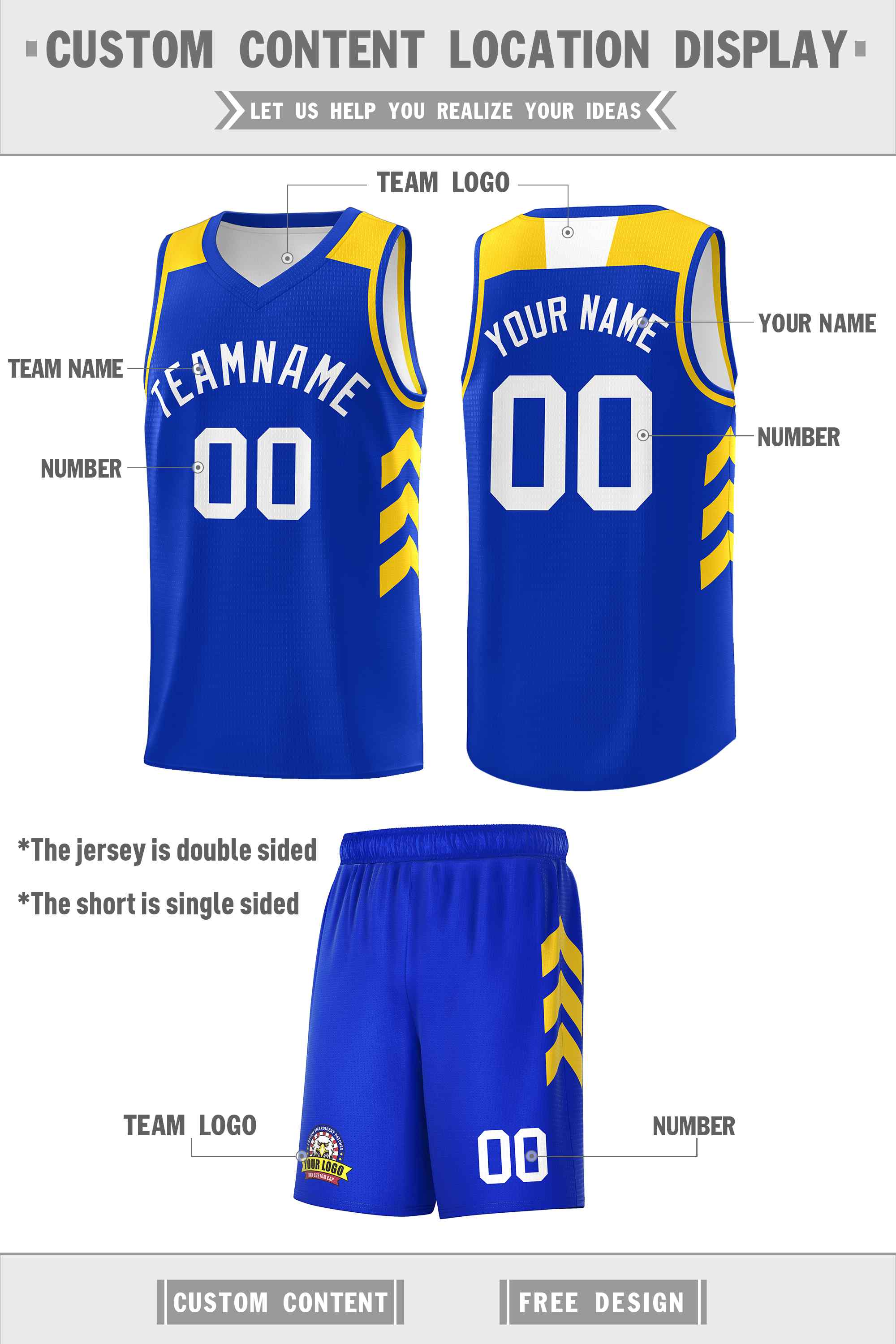 Maillot de basket-ball classique blanc royal personnalisé