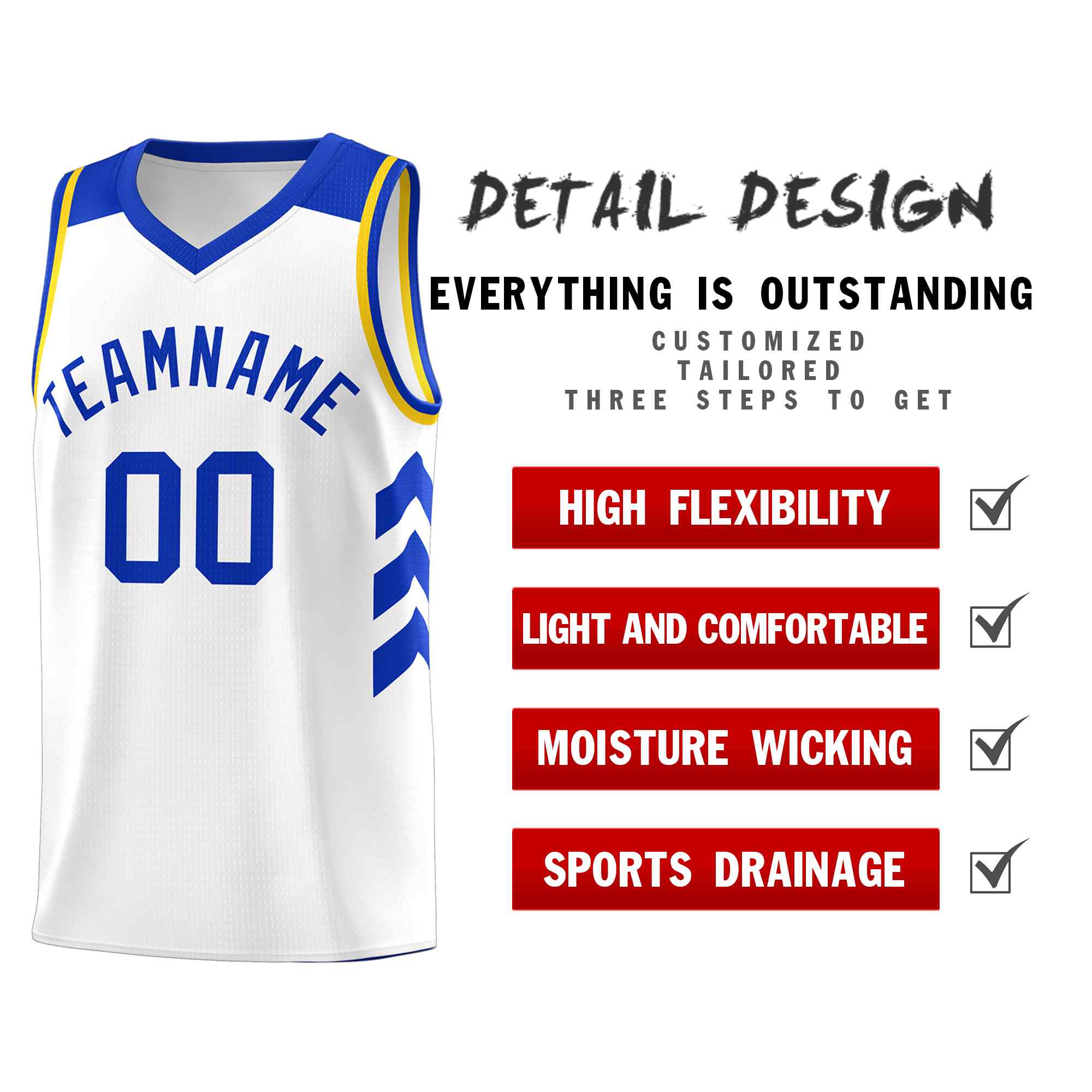 Maillot de basket-ball personnalisé blanc Royal Classic Kits uniforme sportif