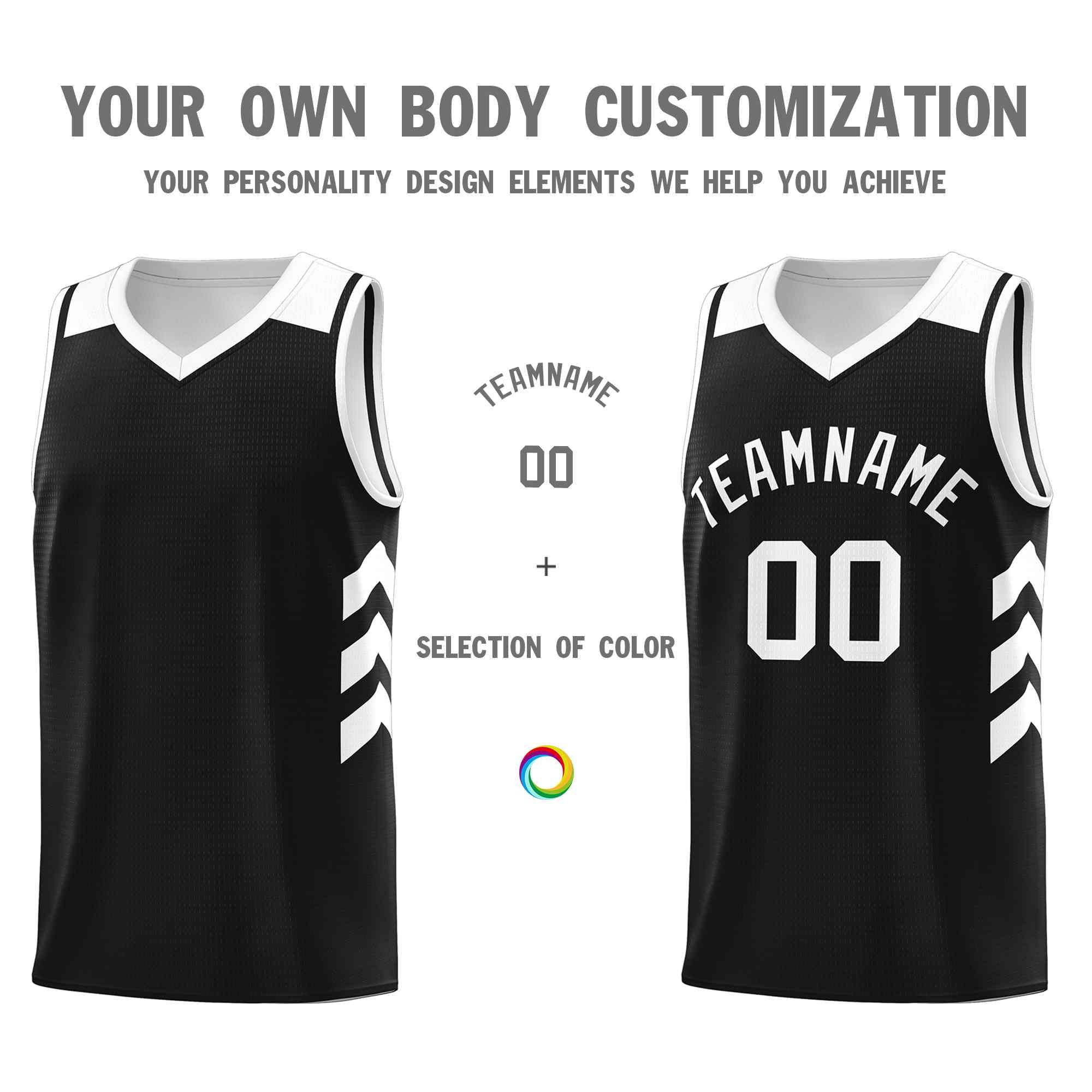 Maillot de basket-ball classique noir et blanc personnalisé