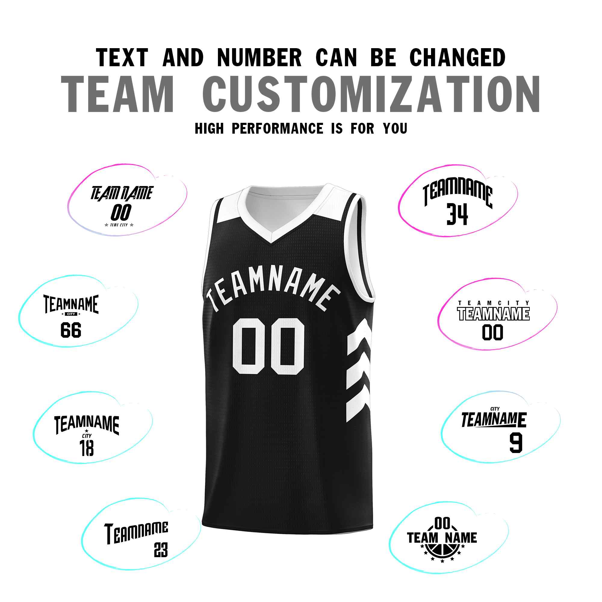 Maillot de basket-ball classique noir et blanc personnalisé