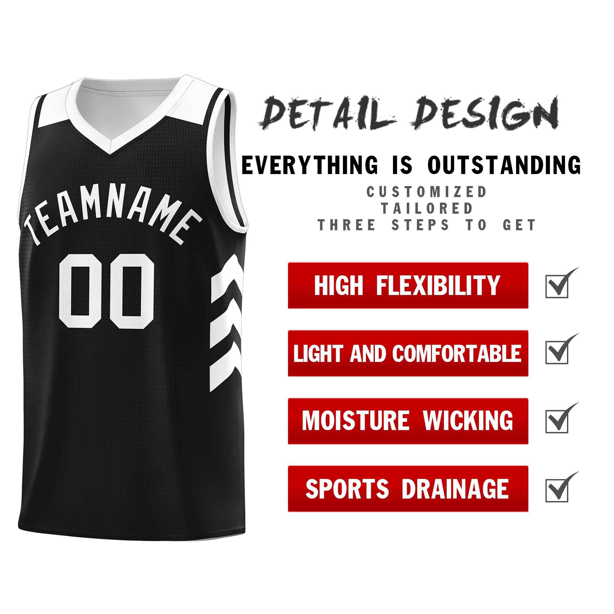 Maillot de basket-ball classique noir et blanc personnalisé