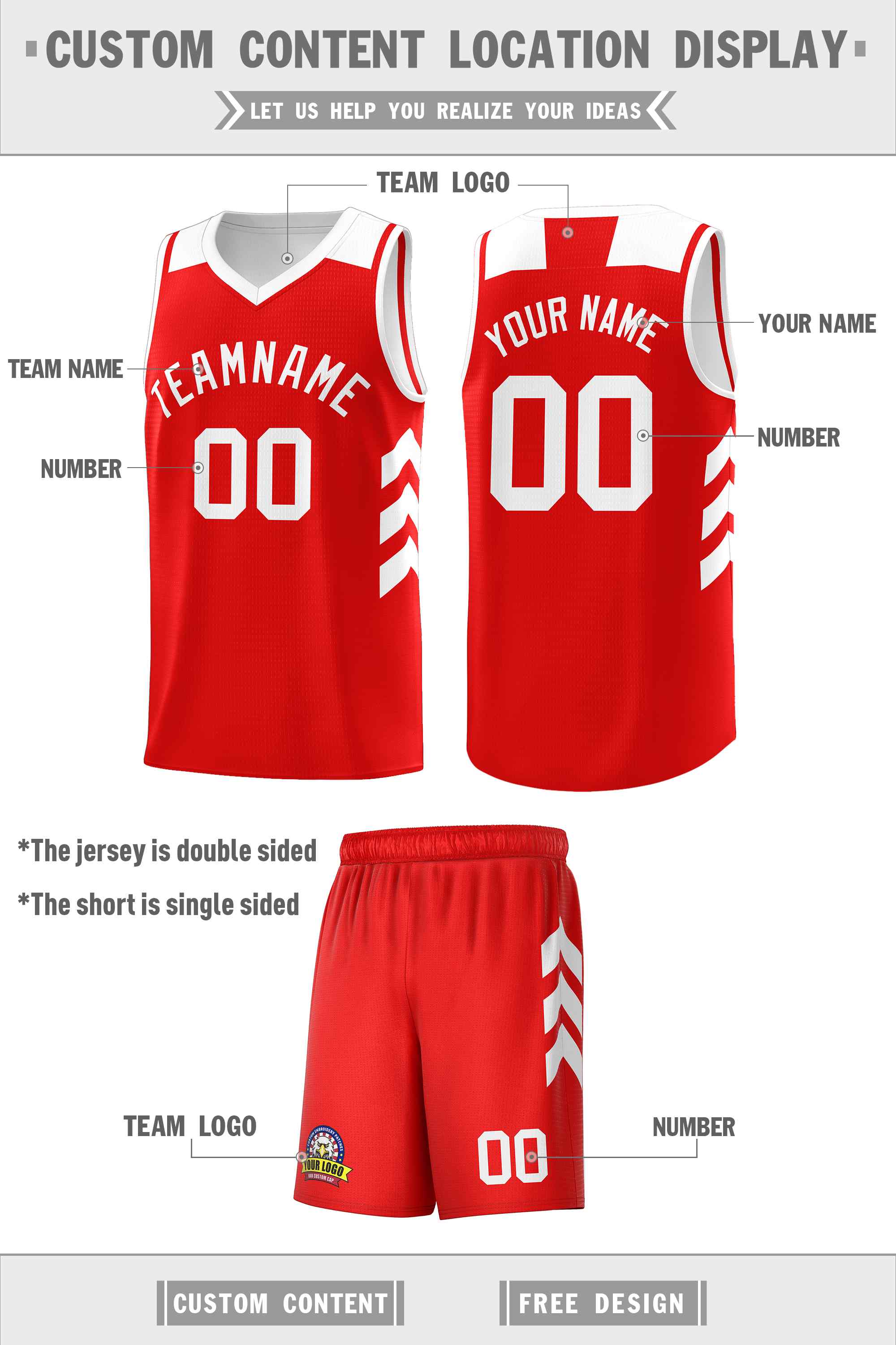 Maillot de basket-ball classique rouge et blanc personnalisé