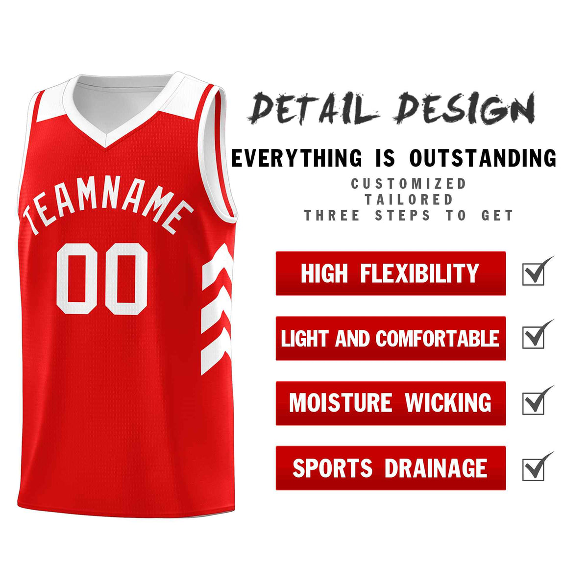 Custom Red White Classic Kits Sports Uniform Basketball Jersey