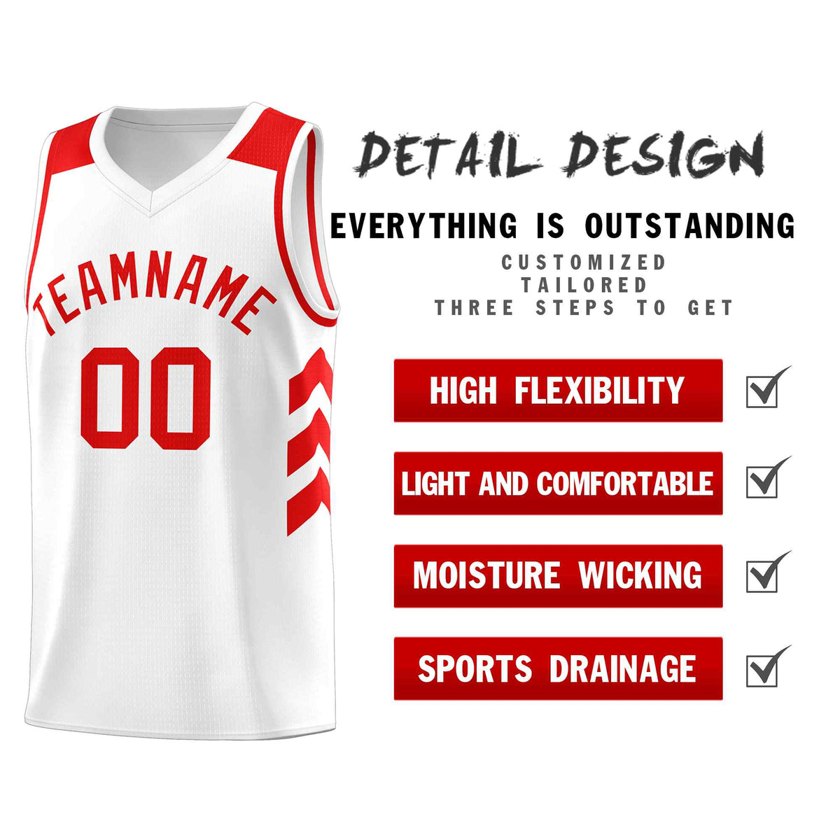 Custom White Red Classic Kits Sports Uniform Basketball Jersey