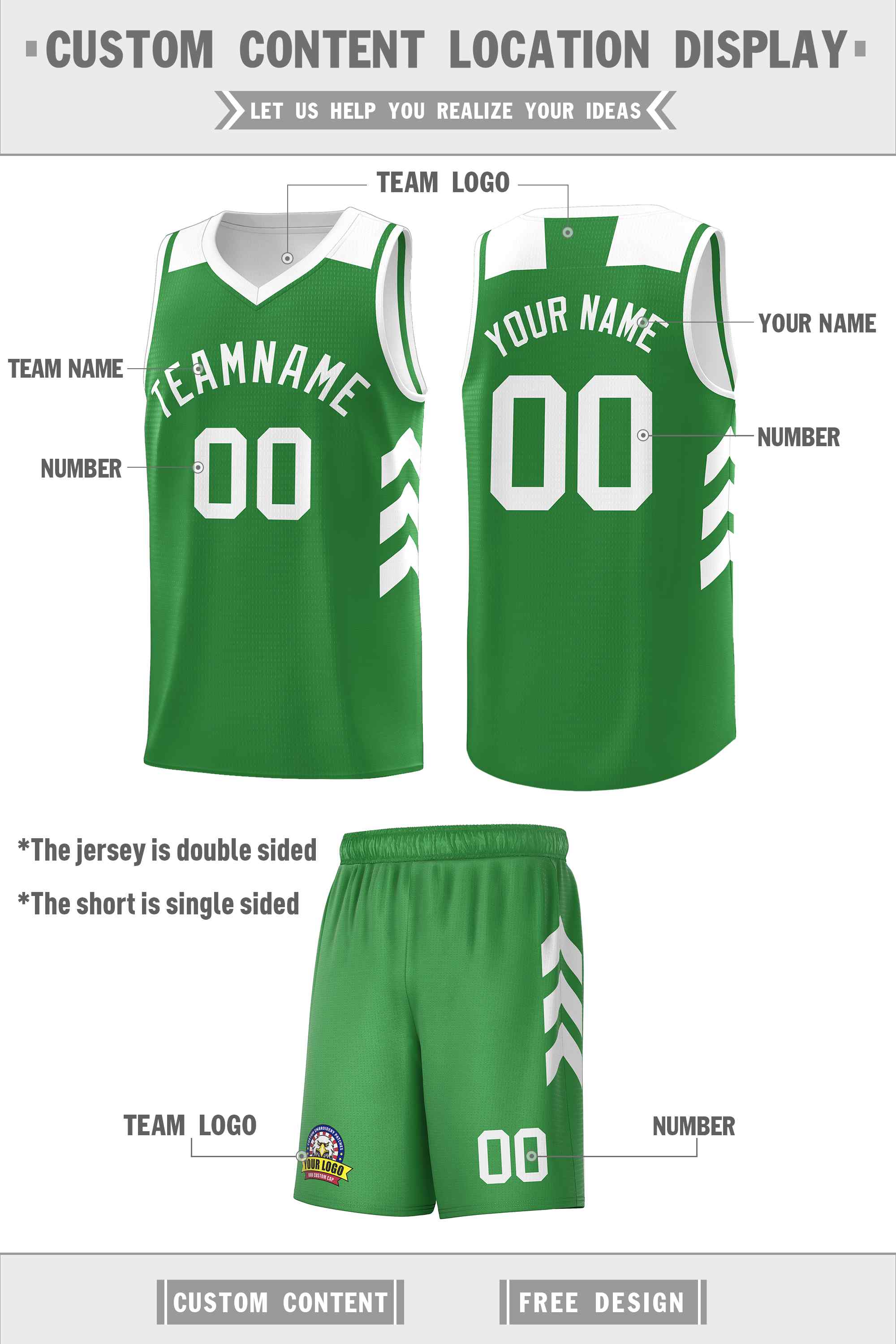 Maillot de basket-ball personnalisé vert et blanc classique